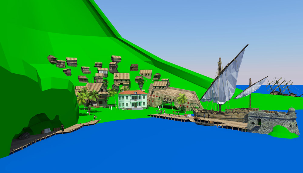 modélisation 3d d'un village pirate