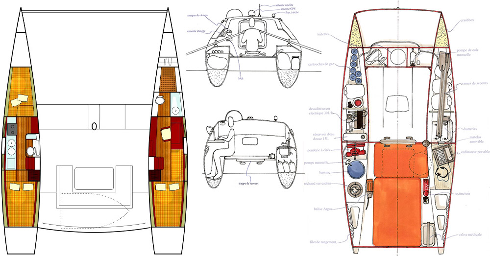 Plan d'aménagement intérieur de 2 catamarans