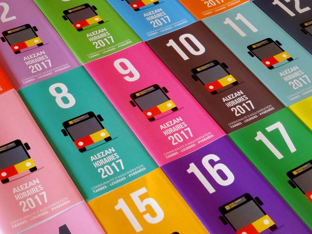 Graphisme et mise en page des fiches horaires des bus de Tarbes
