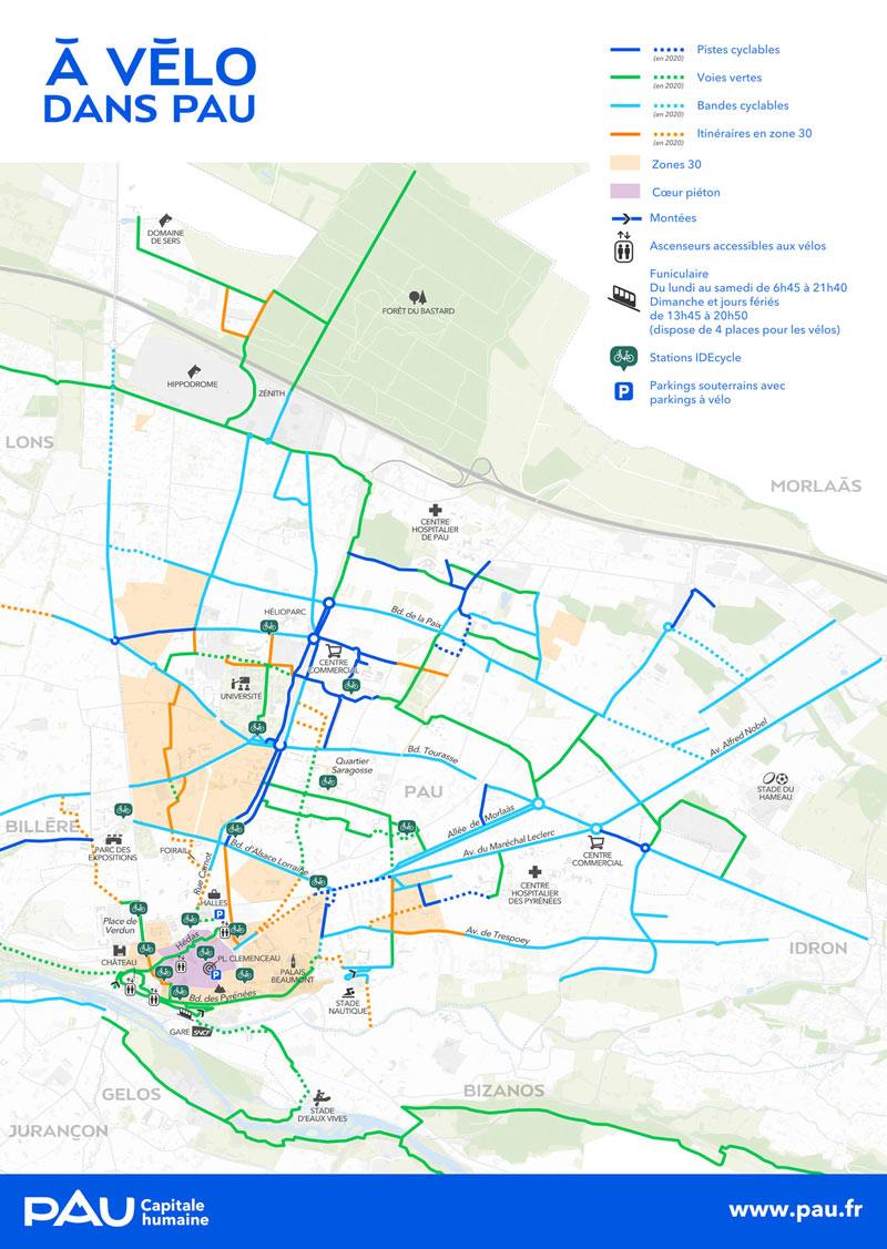 cartographie des pistes cyclable de Pau