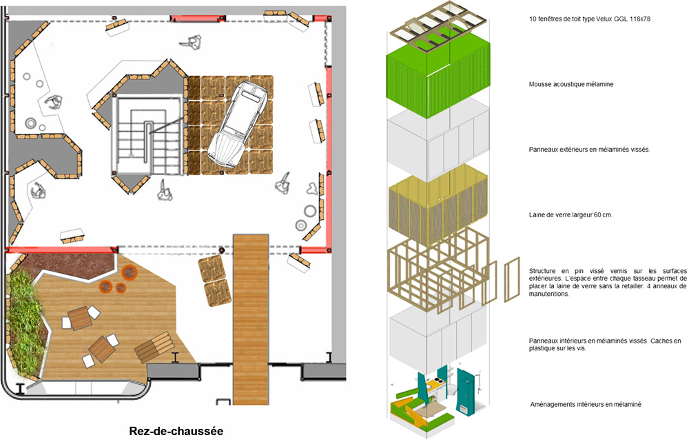 Plan d'un magasin et 3D d'un habitat modulaire